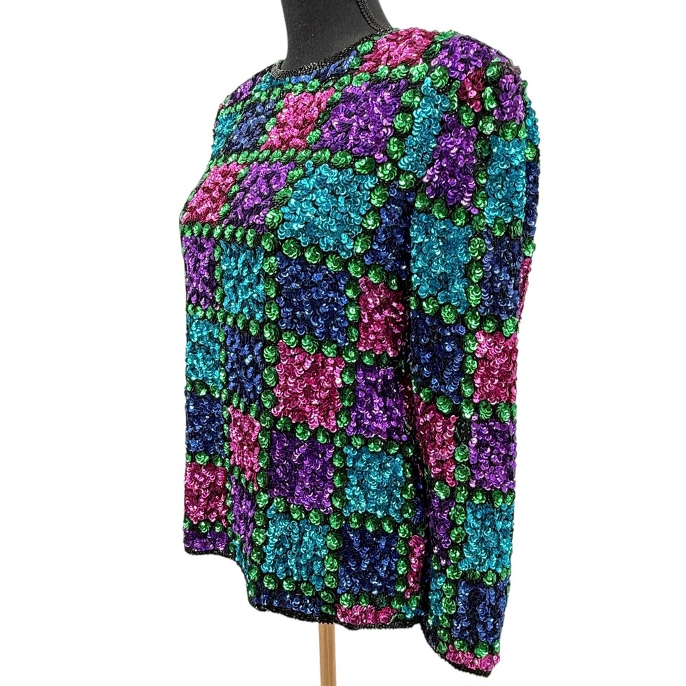 Vintage Sequin Patchwork Blazer Jacket Women's Re… - image 3